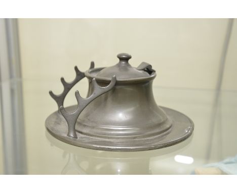 Pewter inkwell and pen stand 