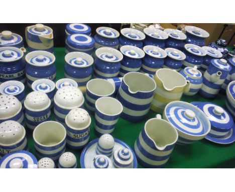 A large collection of 1950's and earlier T G Green Cornish kitchen wares to include various storage jars, teapots, casters, j