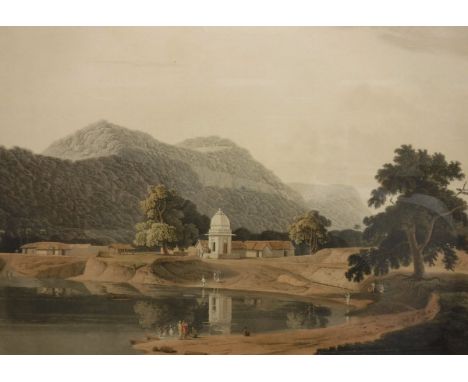 AFTER THOMAS & WILLIAM DANIELL "Ramgur on lakeside", colour print, together with another "Near Bandell on the River Hoogly", 