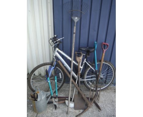 An Apollo XC26 ladies bicycle, together with assorted hand tools and garden tools