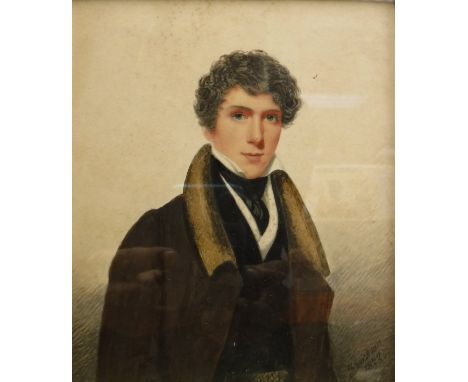 G JACKSON 1822 "Man in black stock and brown jacket", miniature portrait, watercolour, signed lower right and three boxes of 