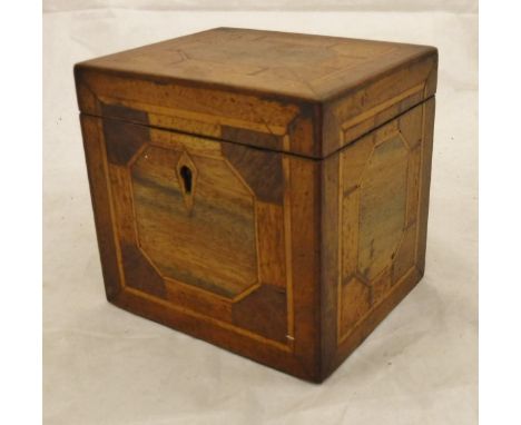 A 19th Century mahogany and satinwood single section tea caddy