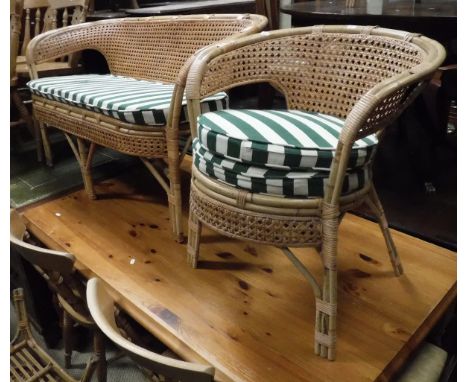 A bamboo and cane conservatory suite CONDITION REPORTS There are five items in this Lot, two chairs, one bench, a small table