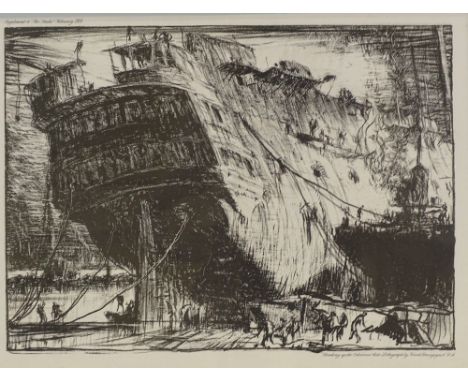 Frank Brangwyn, lithograph, circa 1900, breaking up the Caledonia, published by The Studio, image size 10.5" x 14", framed 