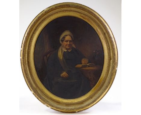 19th century oval oil on canvas, portrait of a woman, indistinctly signed... Sburgh, Edinburgh 1881, 24" x 20", original gess
