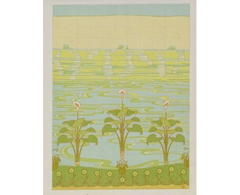 Charpentier / Aubert, embossed lithograph, lake scene, published by The Studio circa 1890, 9" x 6.5", framed 