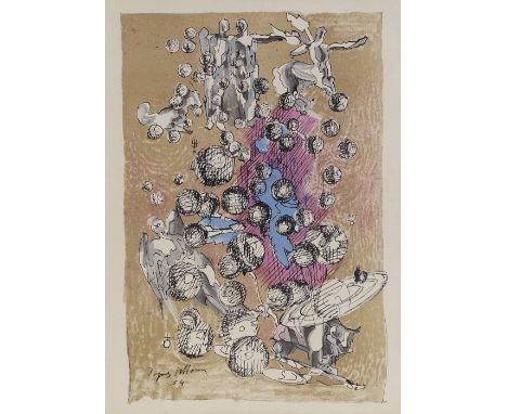 Jaques Villon, lithograph, cosmic image, 1954, issued by XXth Siecle, image size 11.5" x 7.5", framed 