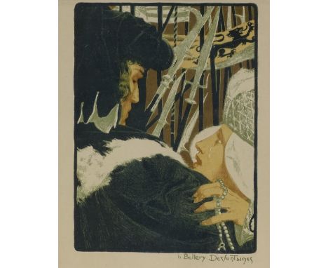 H Bellery Desfontaines, lithograph, circa 1900, embrace, image size 7.5" x 5.5", framed 