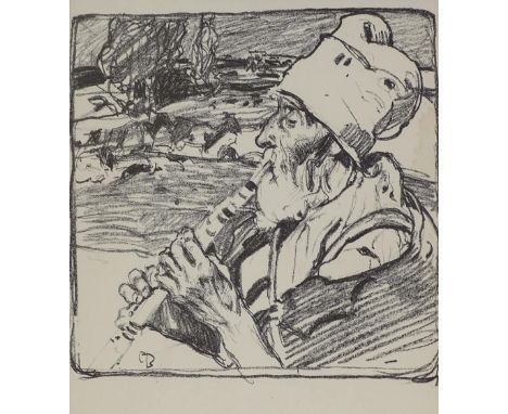 Frank Brangwyn, lithograph, the goat herd, published by The Studio circa 1890, image size 7" x 7.5", framed 