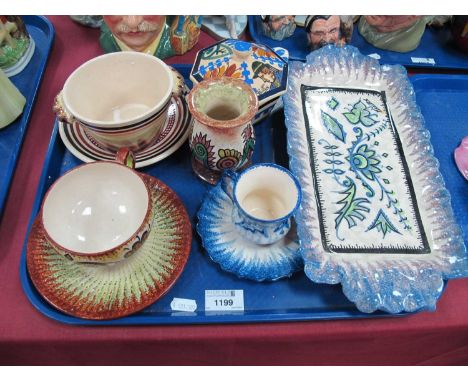 Quimper Paul Fouillen Rectangular Tray and Octagonal Jar and Cover, cups and saucers, ovoid vase, 10cm High:- One Tray.