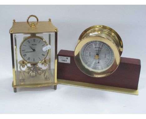 Kundo 24 Hour Mantle Clock, in brass casing, Seth Thomas U.S.A barometer. (2).