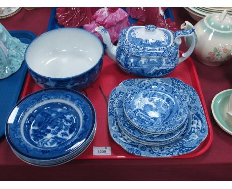 Copeland Spode "Italian" Blue-White Teapot, Doulton Burslem "Willow" blue-white bowl, etc:- One Tray.