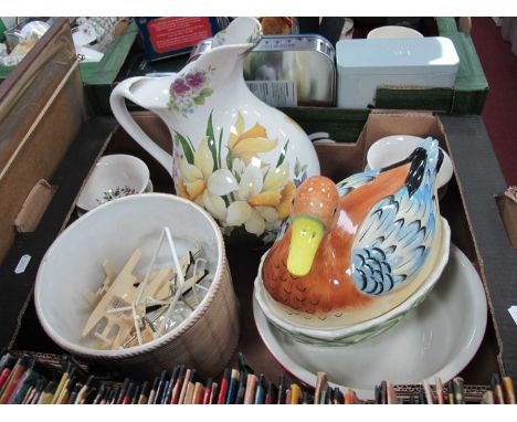 Le Crueset Fluted Flan Dish, Spode 'Baking Days' dish, Fairmont &amp; Main pottery duck on nest, Border Fine Arts pottery pla