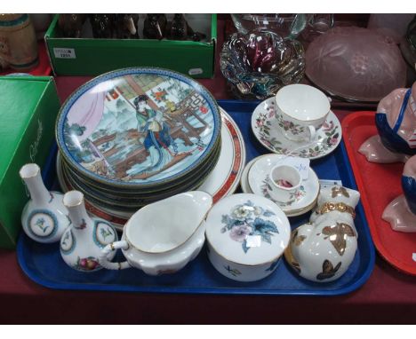 A Set of Six 1980's Imperial Jingdezhen Porcelain Collectors Plates, together with a Royal Worcester Beaufort cake plate, Wed