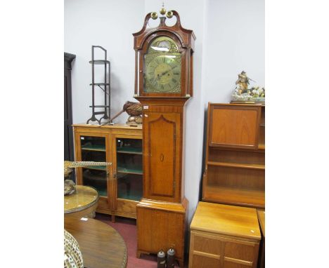 Henry Westayer of London George 3rd and Later Brass Faced Oak Longcase Clock, with swan neck hood, mahogany cross banding, in