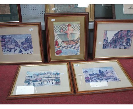 Terry Gorman, 'Hunters Bar', 'Fargate', 'Barkers Pool', and 'Button Lane', colour prints, each signed to mount, 15 x 23.5cm. 