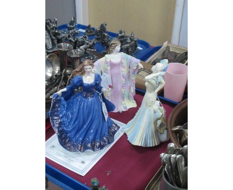 Coalport David Shilling Figurines - 'Bedtime Story', 19.5cm high and 'L.A.Gala'. Royal Worcester 'Francesca', with certificat