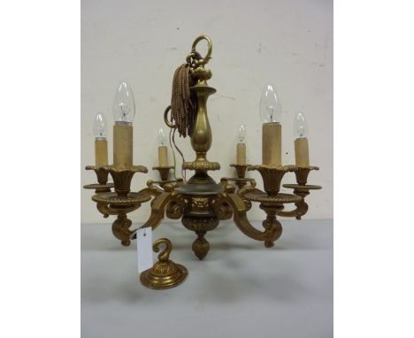Cast brass six branch chandelier centre light fitting