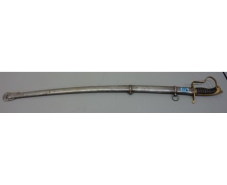 Indian sword with brass hilt and steel scabbard L109cm 