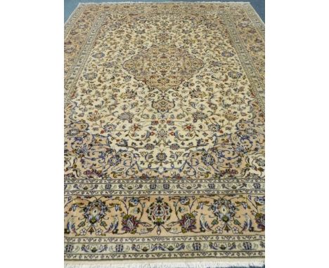 Fine Persian Kashan beige ground rug carpet 357cm x 244cm