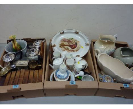 Silver-plated tea set, Pheasant platter, commemorative ware, oriental ceramics, books, wall mirror and other items in three b