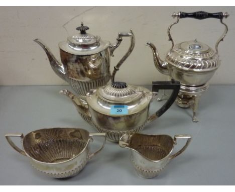 Early 20th century four piece silver plated tea and coffee set and an Edwardian silver plated gypsy kettle