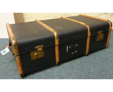Vintage wood bound travelling trunk L92cm 