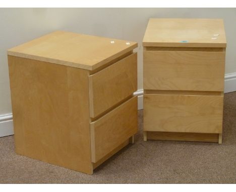 Pair light wood two drawer bedside chests
