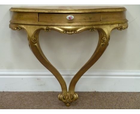 Small French gilt wall mounted console table with drawer W58cm