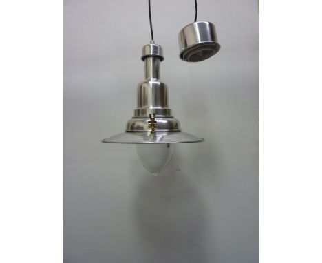 Modern Industrial aluminium and glass pendant light H38cm (measurement excludes drop) 