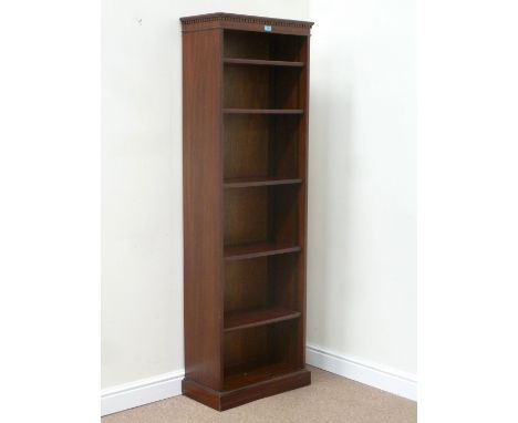 Reproduction mahogany narrow book shelf fitted with five adjustable shelves, W60cm, H183cm