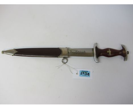 German Third Reich 1939 pattern SA Dagger, the blade engraved 'Alles fur Deutschland'  'RZM'  M7/37 with metal scabbard, blad