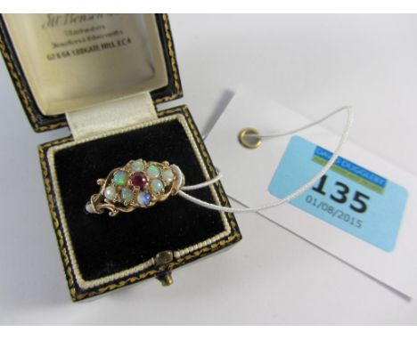 Opal and ruby cluster ring stamped 9ct