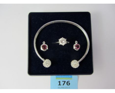 Dress bangle, pair ear-rings and ring all stamped 925