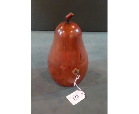 A fruitwood tea caddy, formed as a pear (19cm).