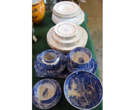 A quantity of Copeland Spode blue and white Italian pattern teawares, together with a Royal Worcester Gold Chantilly part-din