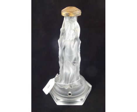 A mid-20th century table lamp base, possibly French frosted glass depicting the Three Graces on a hexagonal base (24cm).