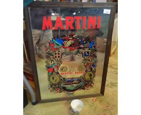 A framed Martini Vermouth advertising mirror, together with a 19th century Chinese century tea bow, six character mark to bas