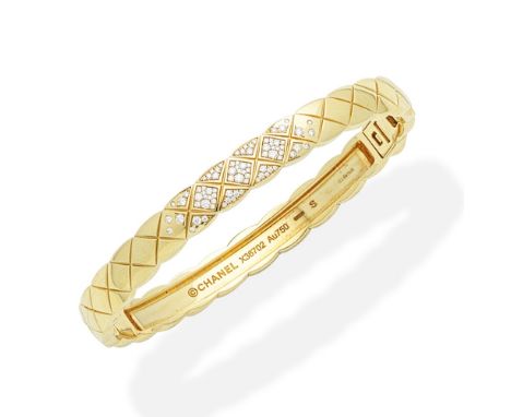 A diamond 'Coco Crush' bangle, by ChanelOf quilted design, pavé-set to the front with brilliant-cut diamonds, mounted in 18 c
