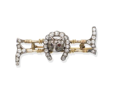 A diamond fox brooch, circa 1890The fox's head pavé-set with cushion-shaped, old brilliant and rose-cut diamonds, the eyes se