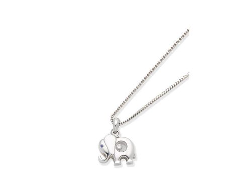 A 'Happy Diamonds' elephant pendant, by ChopardThe stylised elephant glazed to reveal a floating brilliant-cut diamond, the e