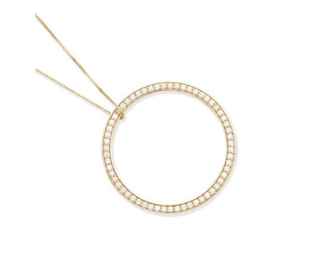 A diamond pendant necklaceThe brilliant-cut diamond openwork hoop suspended from a box-link chain, diamonds approx. 1.15cts t