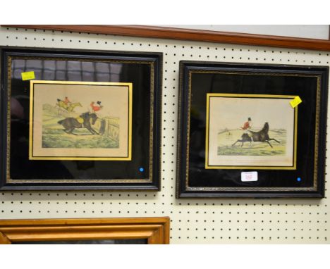 A set of six 19th century hand coloured hunting prints, Ideas and Notions, each in verre eglomise frame