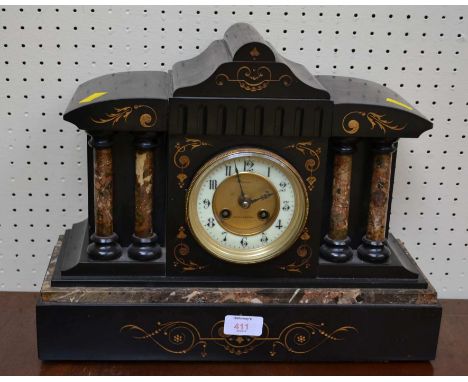 Arnsby, Northampton, a Victorian black slate and marble mantel clock, with eight-day gong striking movement