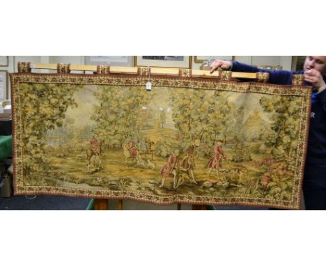 A tab topped machine tapestry depicting a hunting scene