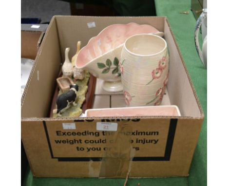 A Border Fine Art 'Wild Goose Chase' model group, together with three items of Maling 'Peony Lustre' pottery