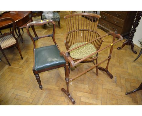 A 20th century 'Bodleian-type' Windsor stick back chair, with cane seat and a William IV and Victorian towel rail