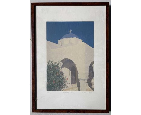 Andrew Rice (British, contemporary), "Afternoon Sun" (Church of Aghios Constantinos), limited edition lithograph in colours, 