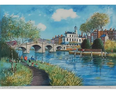 Jeremy KING (British 1933-2020) Richmond Bridge, Lithograph, Signed artist's proof, inscribed and numbered 34/35, 11" x 15.25