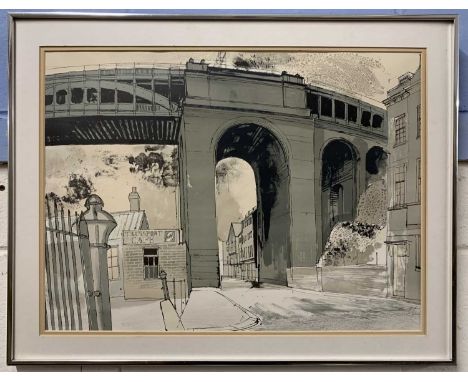 Richard Bawden RWS (British,b.1936), Robert Stephenson's High Level Bridge, Newcastle, lithograph, signed to lower right in p
